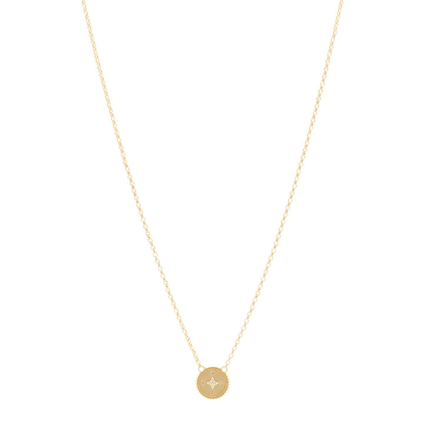18K Yellow Gold Diamond Internal Compass Stationary Necklace