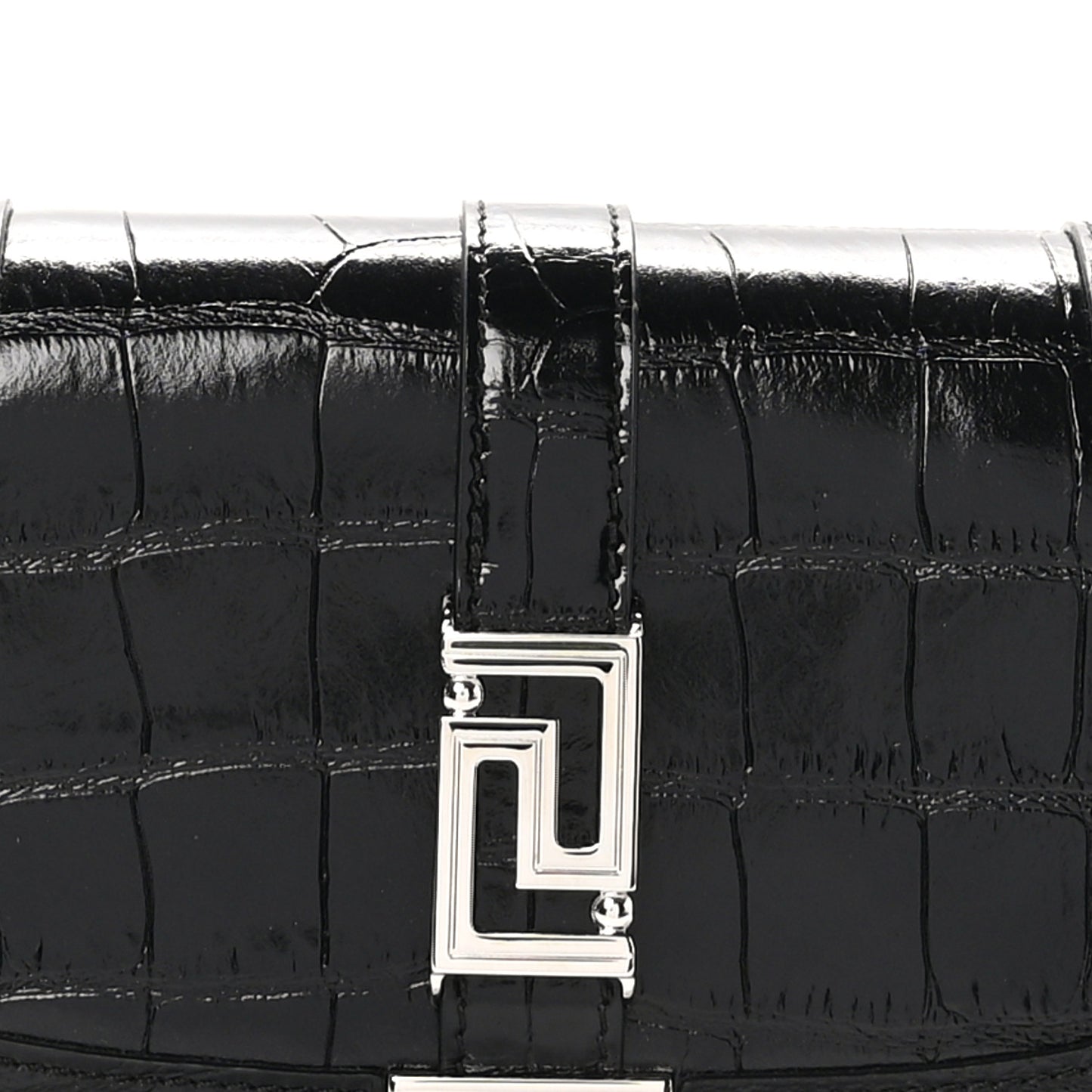 Calfskin Crocodile Embossed Greca Goddess Mini Shoulder Bag Black