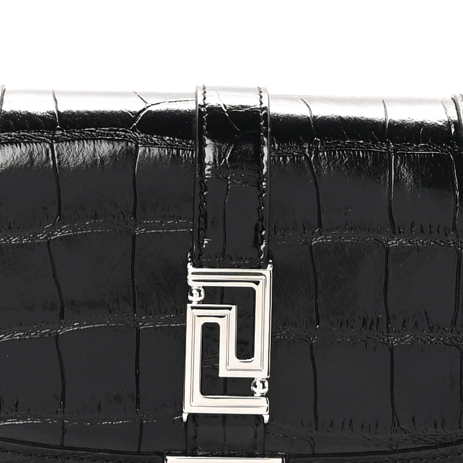 Versace Calfskin Crocodile Embossed Greca Goddess Mini Shoulder Bag Black 7 of 9