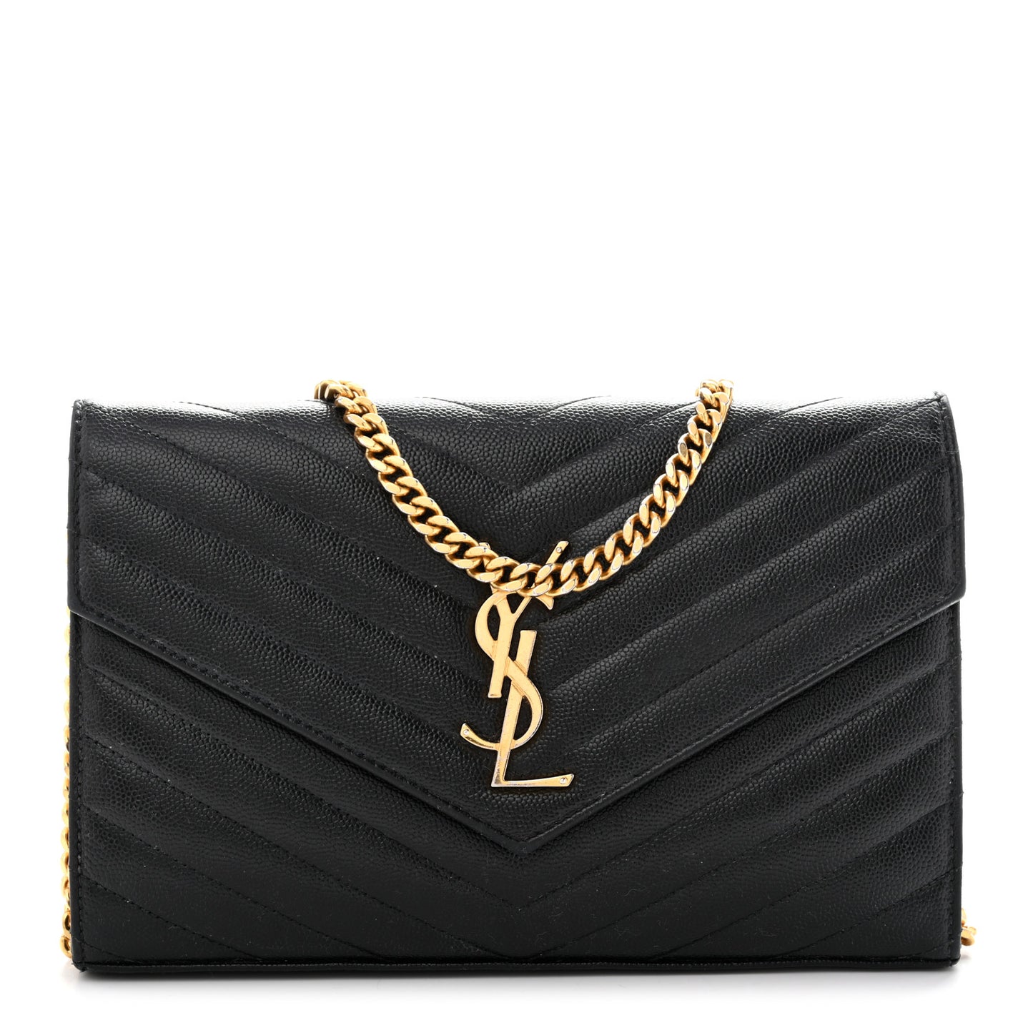 Grain De Poudre Matelasse Chevron Monogram Chain Wallet Black
