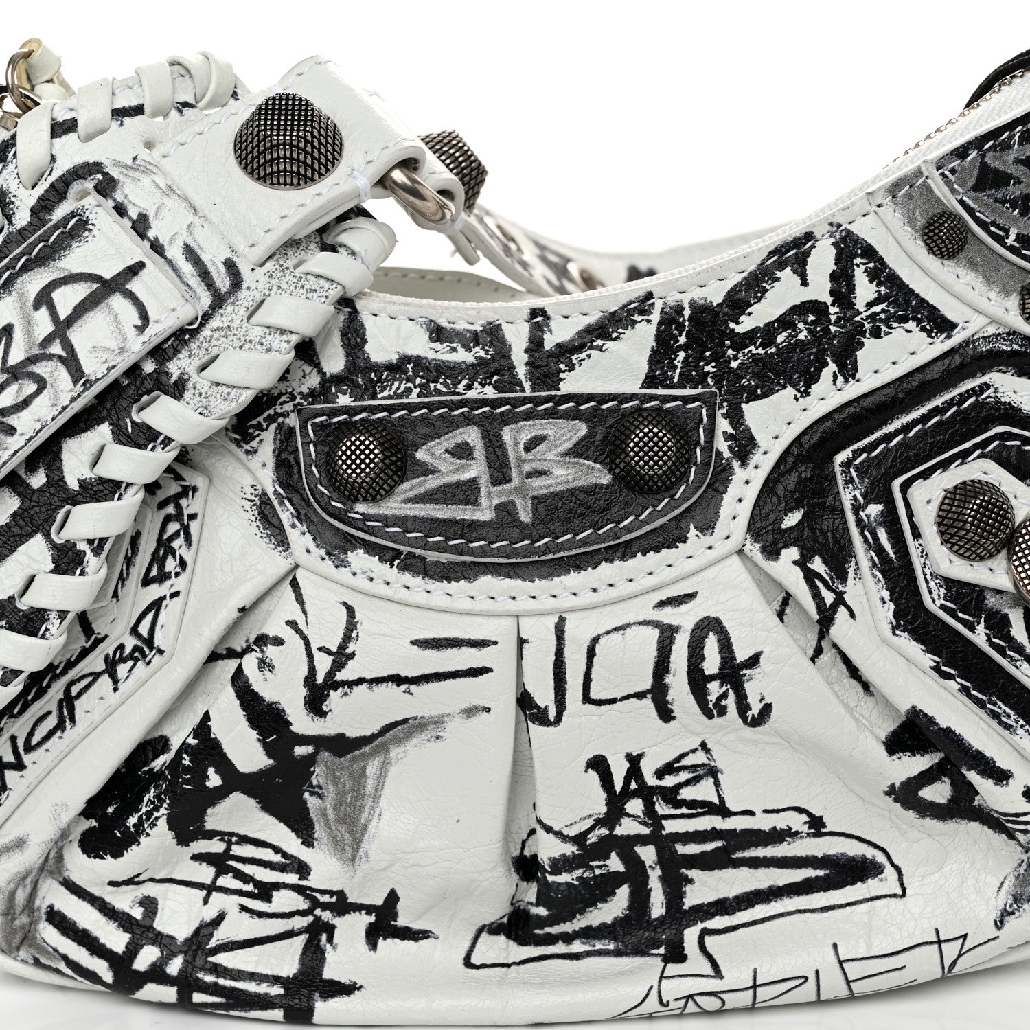 Balenciaga Agneau Arena Graffiti Le Cagole Shoulder Bag XS White Black 9 of 12