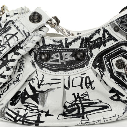 Balenciaga Agneau Arena Graffiti Le Cagole Shoulder Bag XS White Black 9 of 12