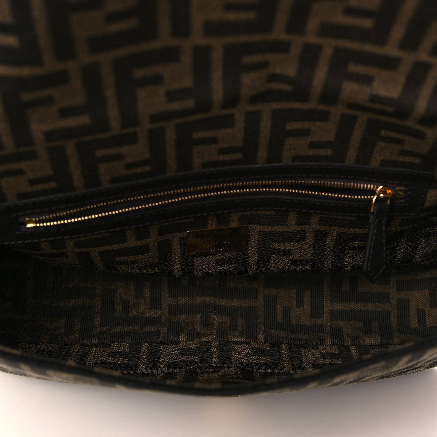Fendi Fabric Jacquard FF 1974 Medium Baguette Tobacco Moro Black 5 of 10