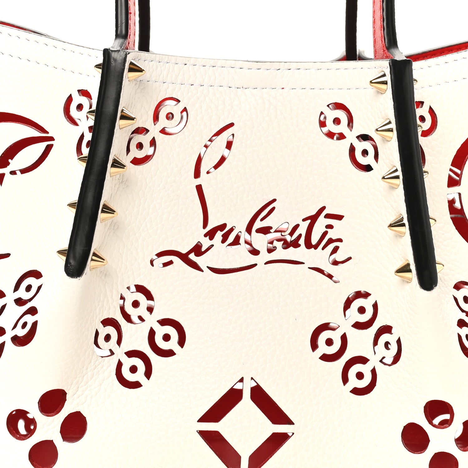 Christian Louboutin Calfskin Loubinthesky Mini Perforated Cabarock Spikes Tote White 7 of 10