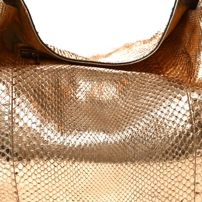 Gucci Metallic Snakeskin Peggy Bamboo Top Handle Hobo Rose Gold 8 of 14