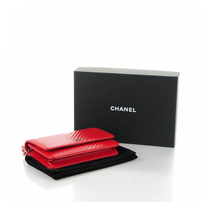 Chanel Caviar Chevron Quilted Wallet On Chain WOC Red 4 of 8