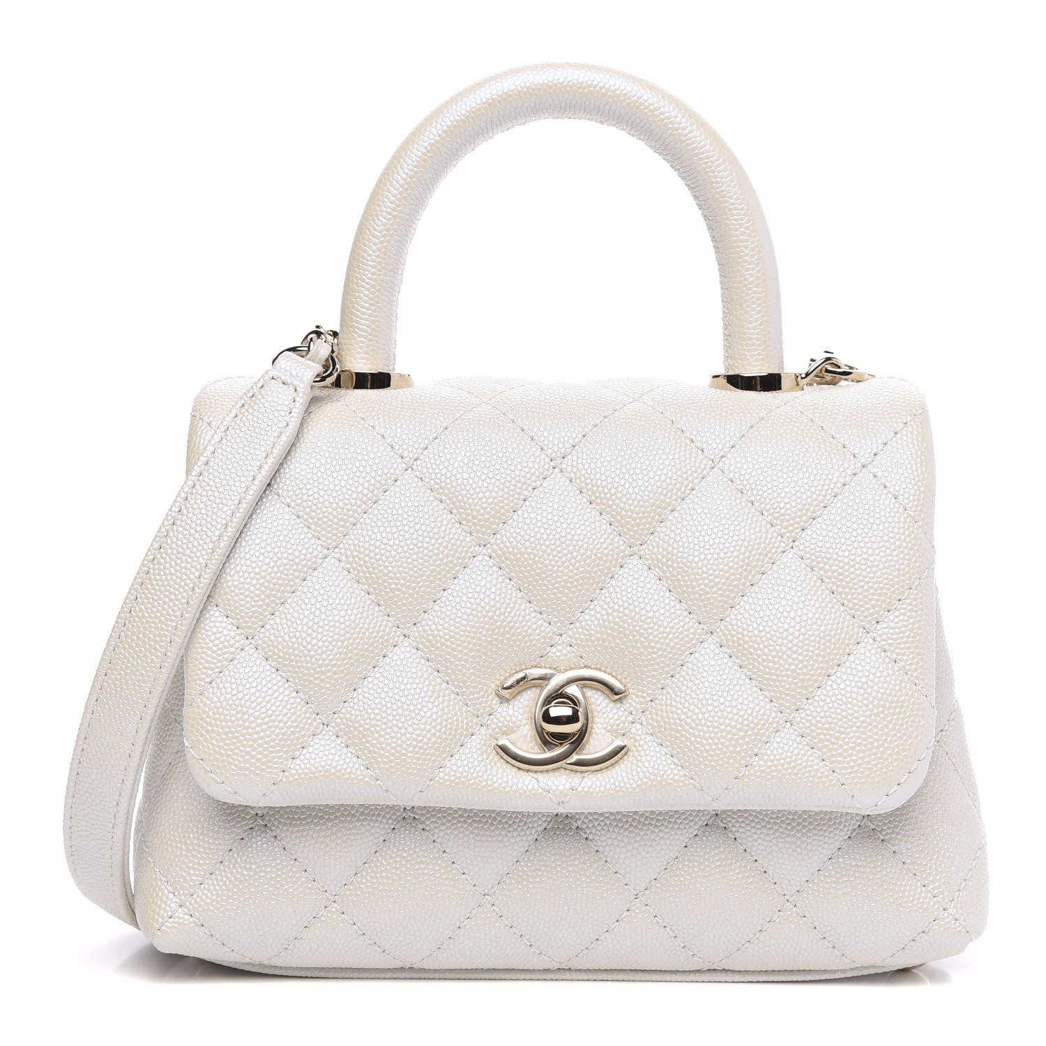 Chanel Iridescent Caviar Quilted Extra Mini Coco Handle Flap White 1 of 11