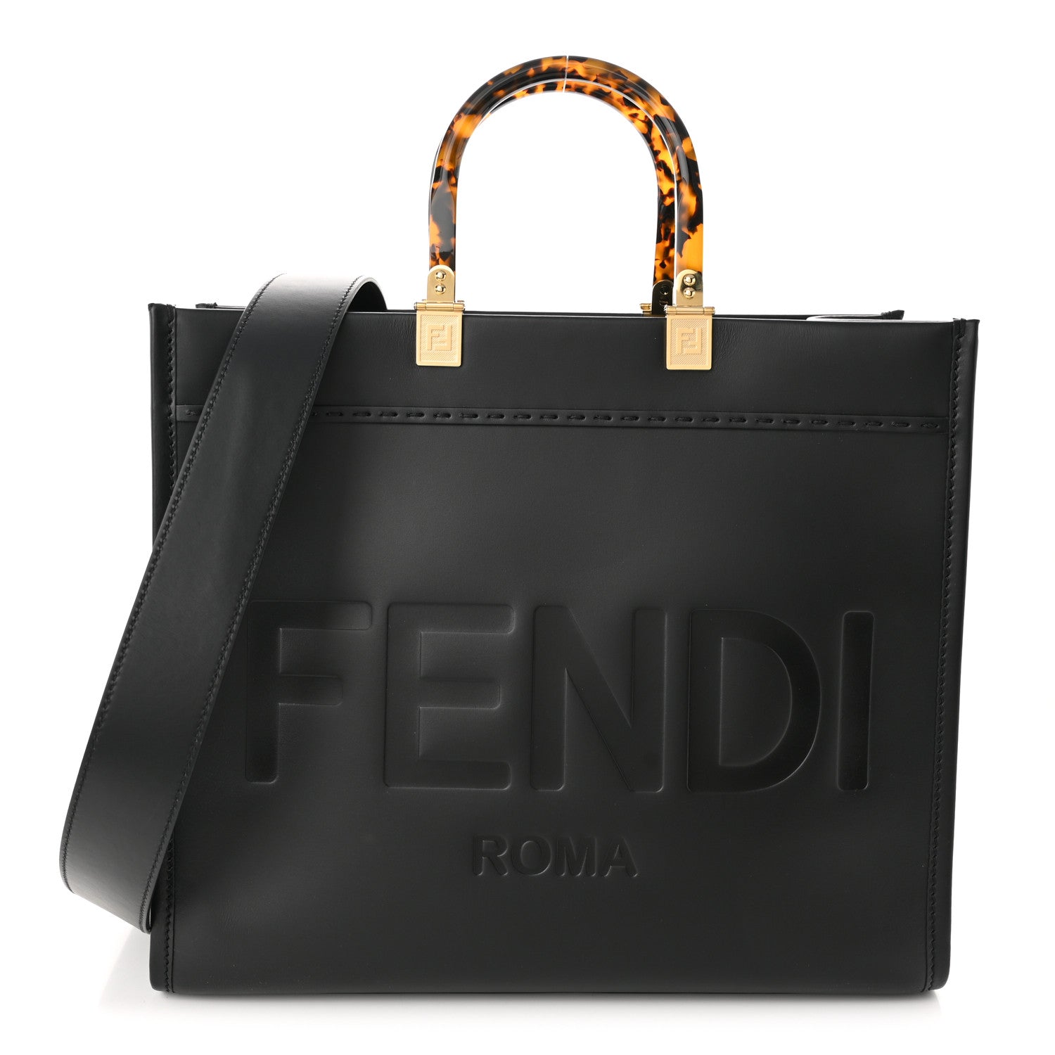 Fendi Vitello King Plexiglass Medium Fendi Sunshine Shopper Tote Black 1 of 10