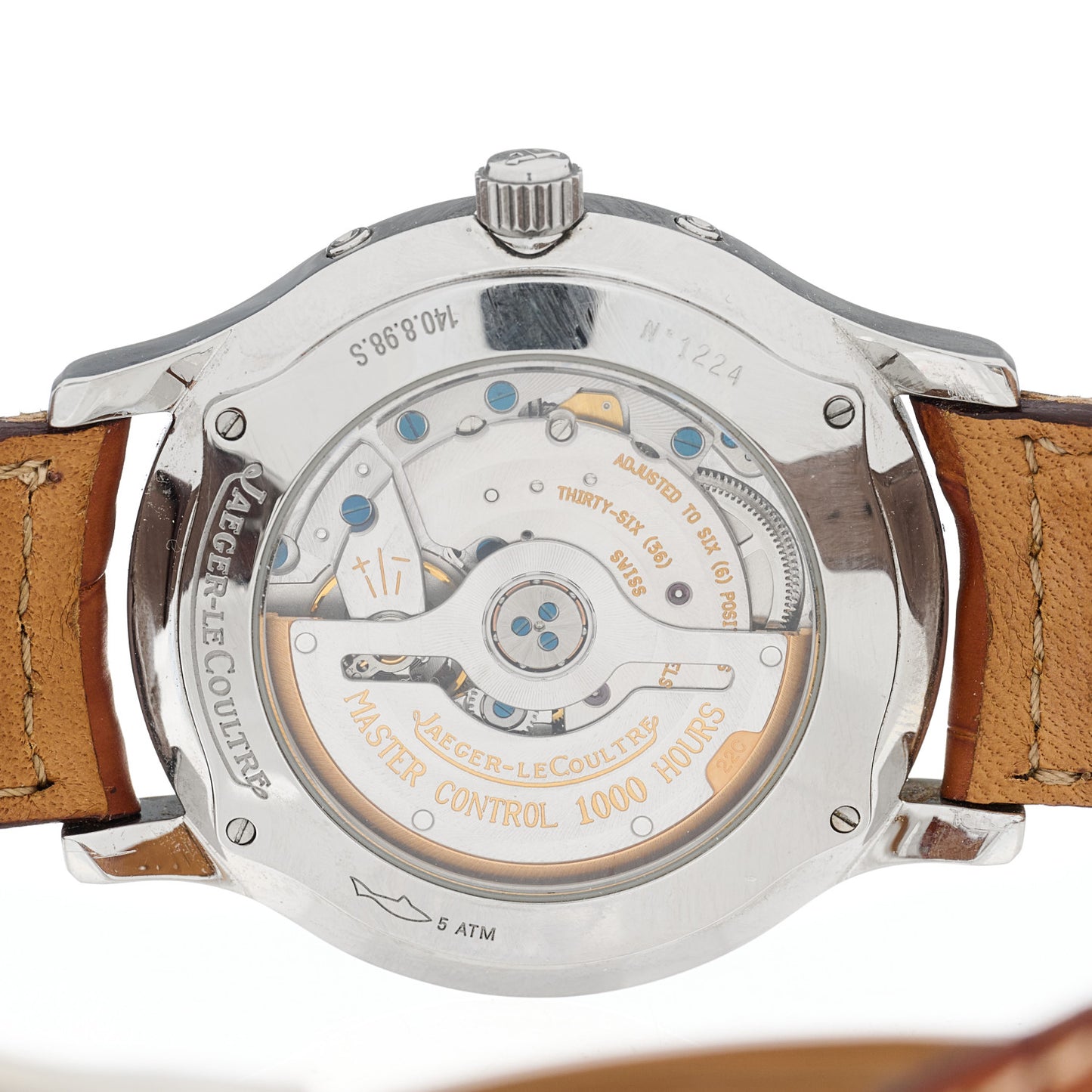 Stainless Steel Alligator 37mm Master Calendar Moon Phase Automatic Watch Black 140.8.98.S