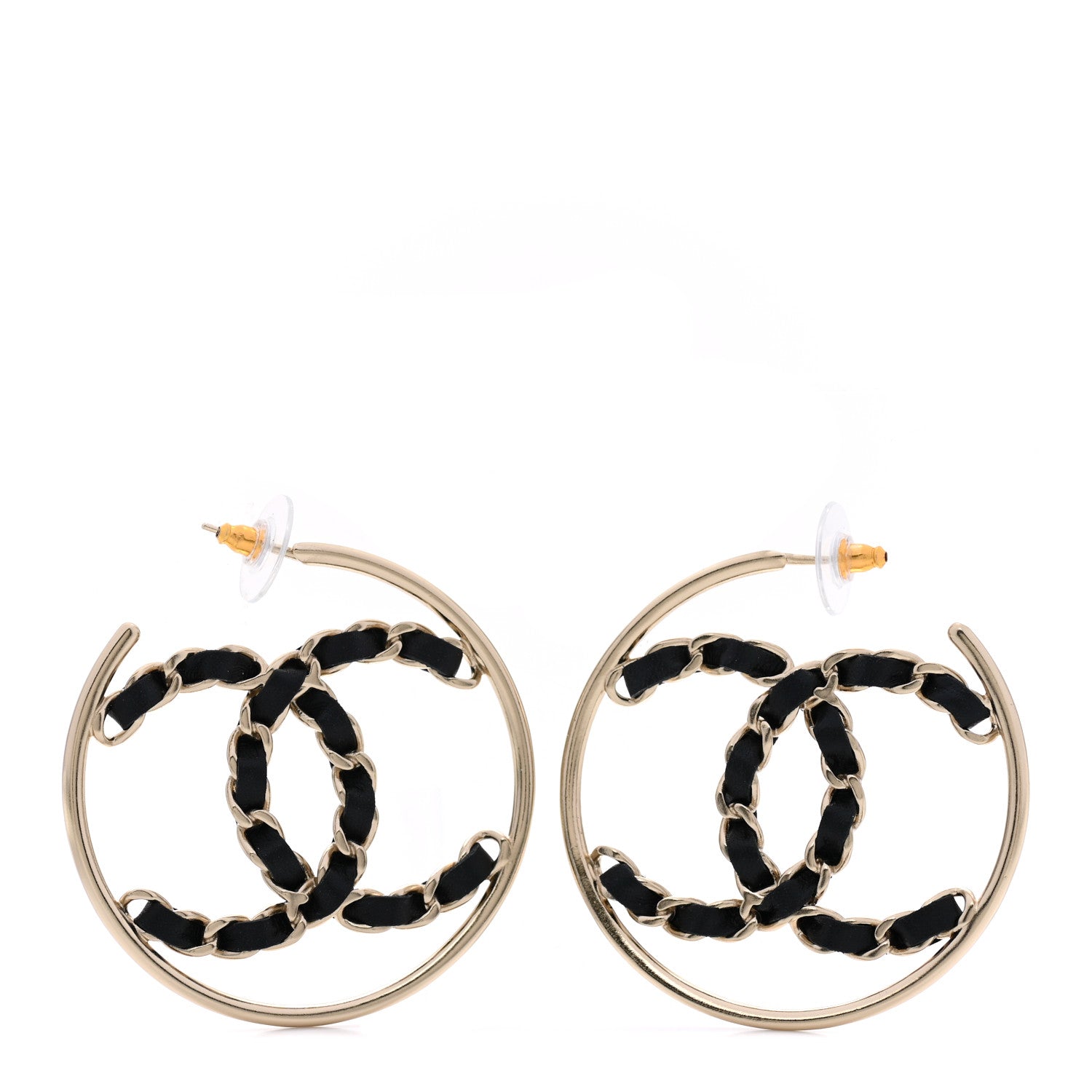Chanel Lambskin CC Chain Hoop Earrings Black Gold 1 of 4