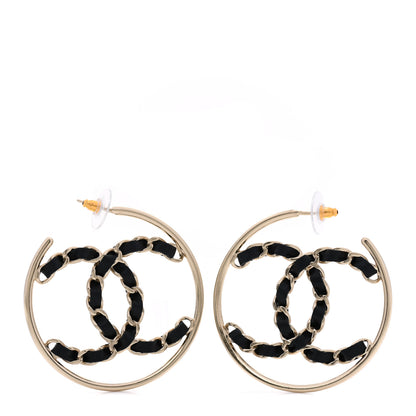 Chanel Lambskin CC Chain Hoop Earrings Black Gold 1 of 4