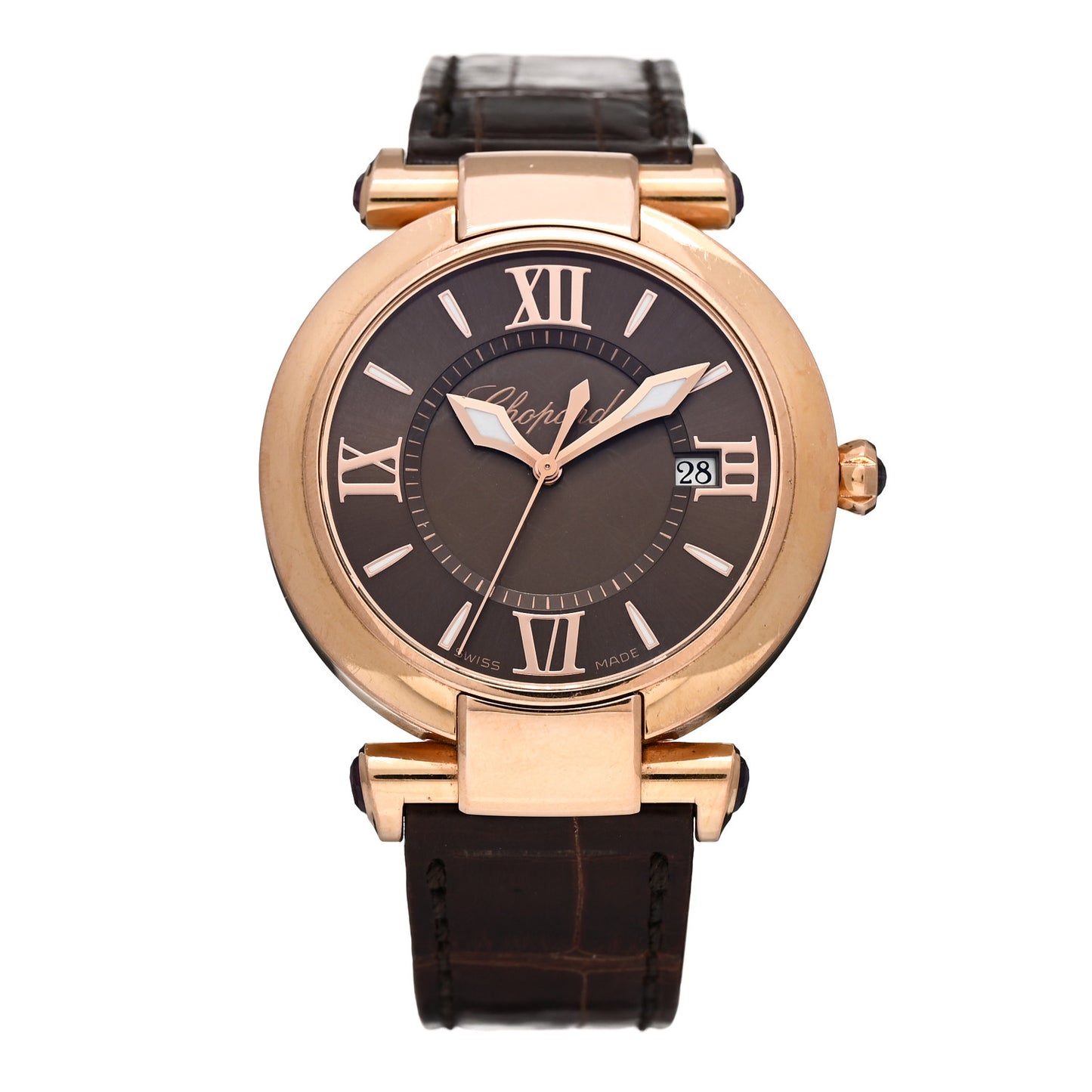 18K Rose Gold Alligator 36mm Imperiale Quartz Watch Brown