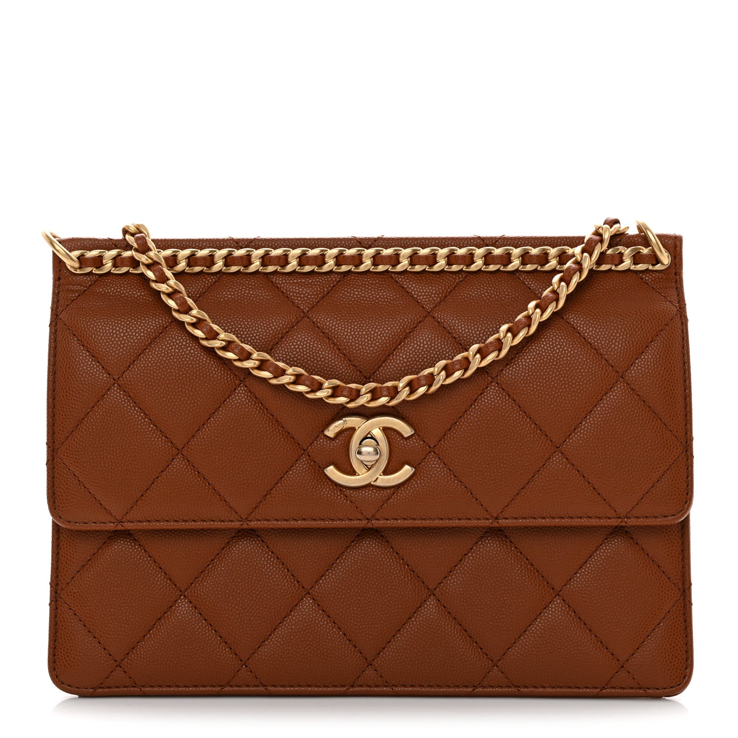 Chanel Caviar Quilted Chain Frame Flap Light Brown 1 of 10