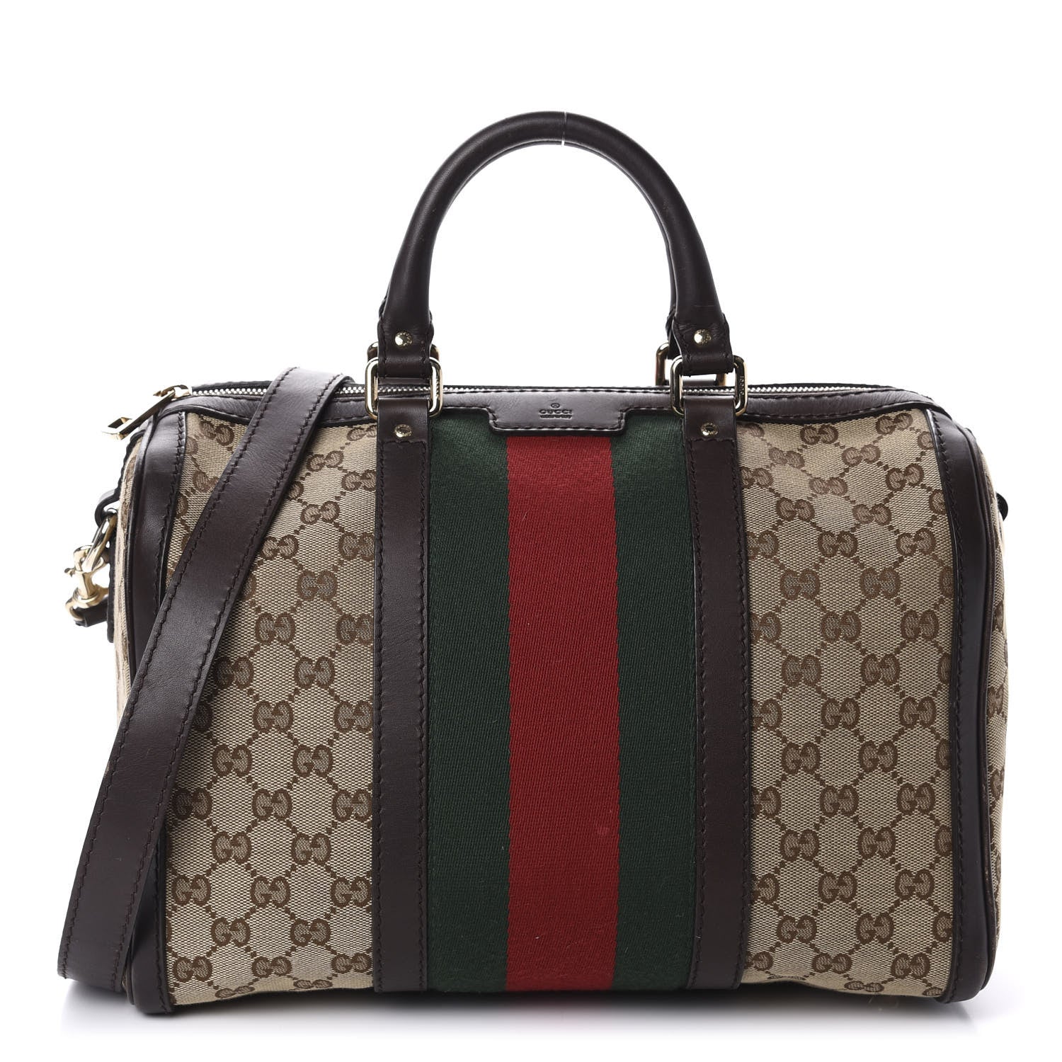 Gucci Monogram Vintage Web Medium Boston Dark Brown 1 of 16