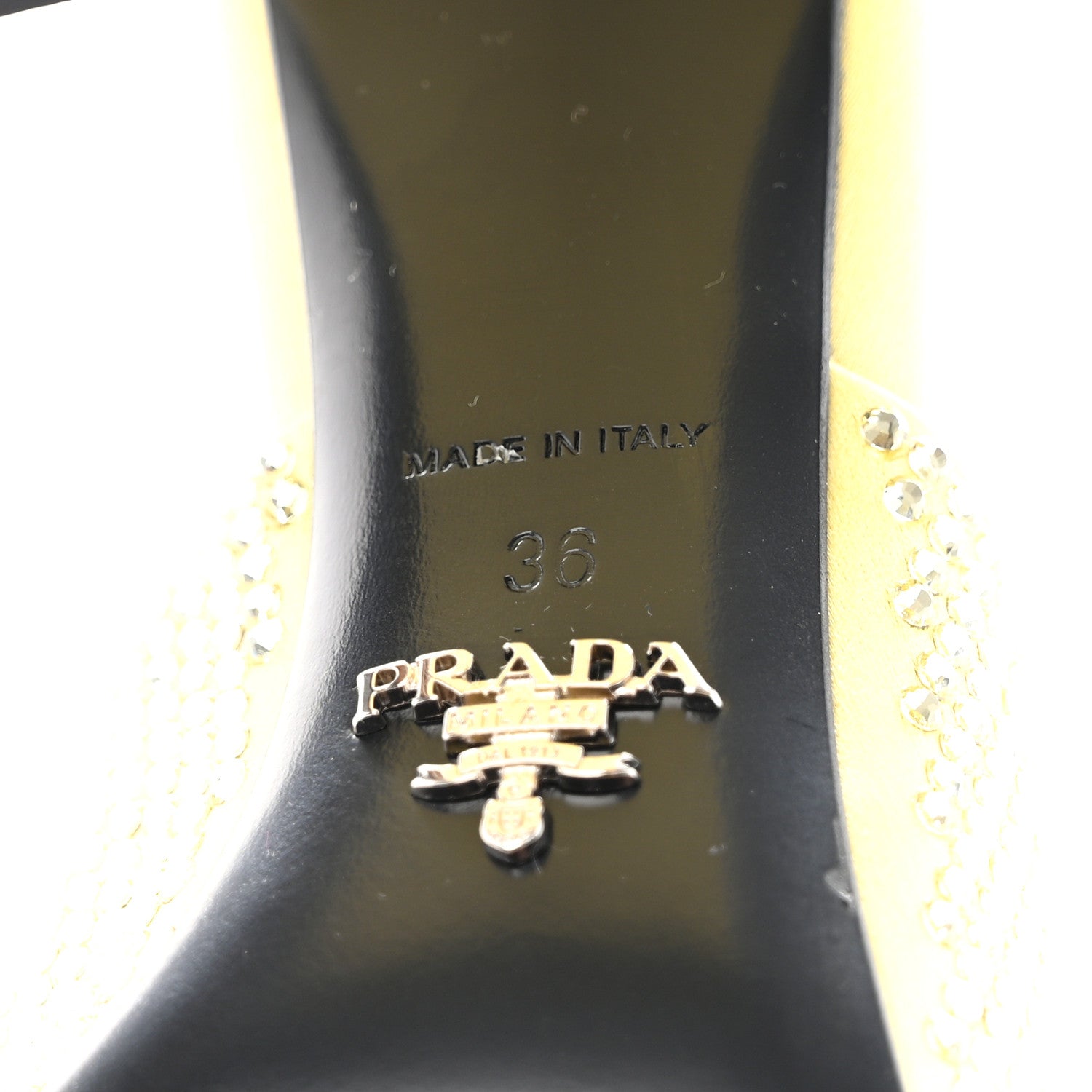Prada Satin Crystal Logo 90mm Slide Sandals 36 Ananas 6 of 8