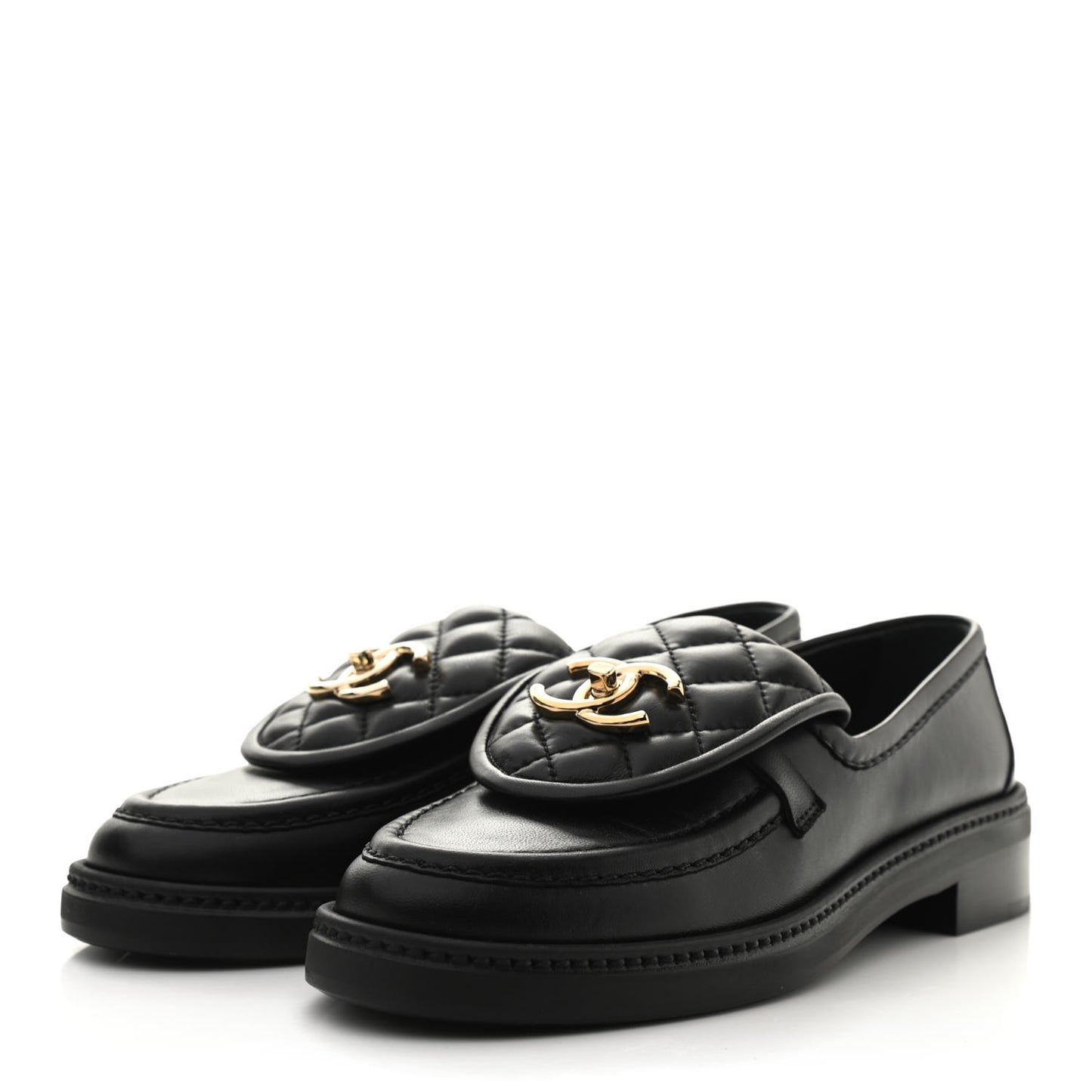 Lambskin Quilted CC Turnlock Loafers 35 Black
