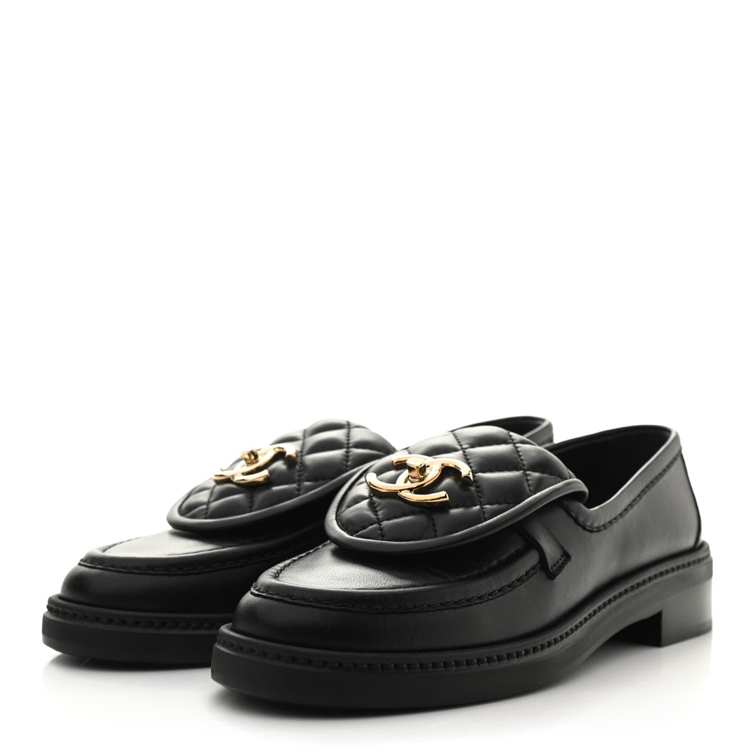 Chanel Lambskin Quilted CC Turnlock Loafers 35 Black 3 of 10