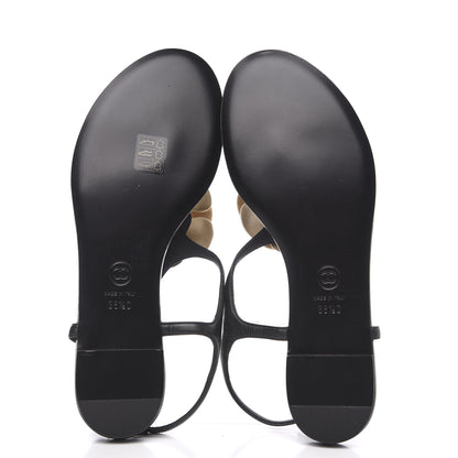 Chanel Lambskin Camellia Thong Sandals 38.5 Black White 5 of 7