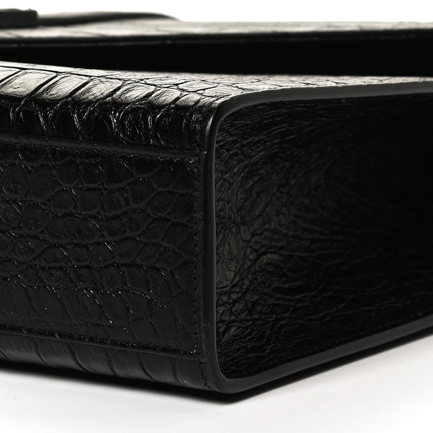 Calfskin Crocodile Embossed Monogram Large Satchel Black