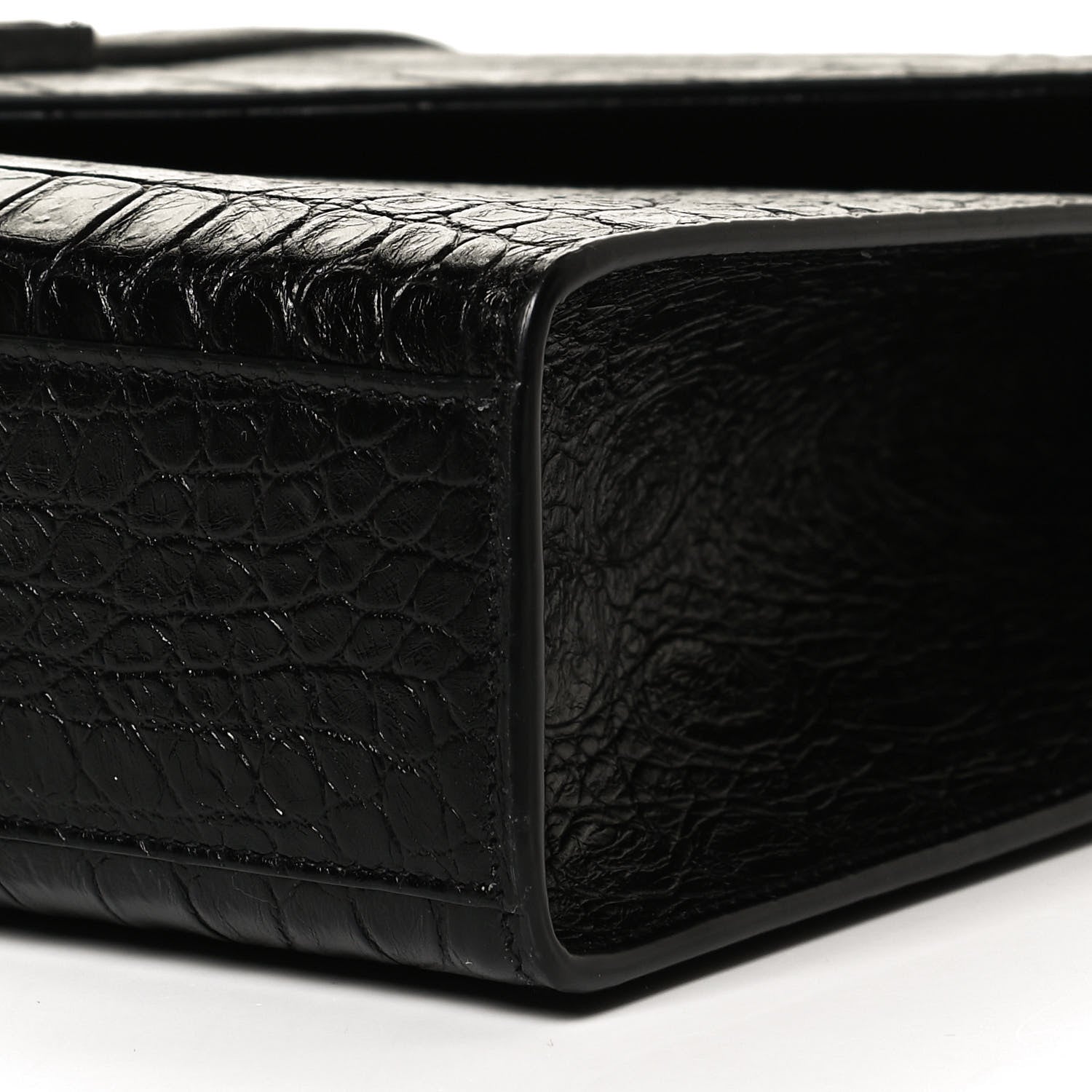 Saint Laurent Calfskin Crocodile Embossed Monogram Large Satchel Black 11 of 11