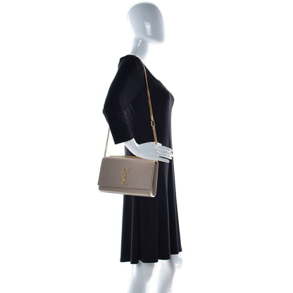 Saint Laurent Grain De Poudre Medium Monogram Kate Satchel Dark Beige 2 of 10