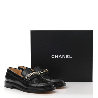 Chanel Shiny Calfskin Logo Loafers 38 Black 8 of 8