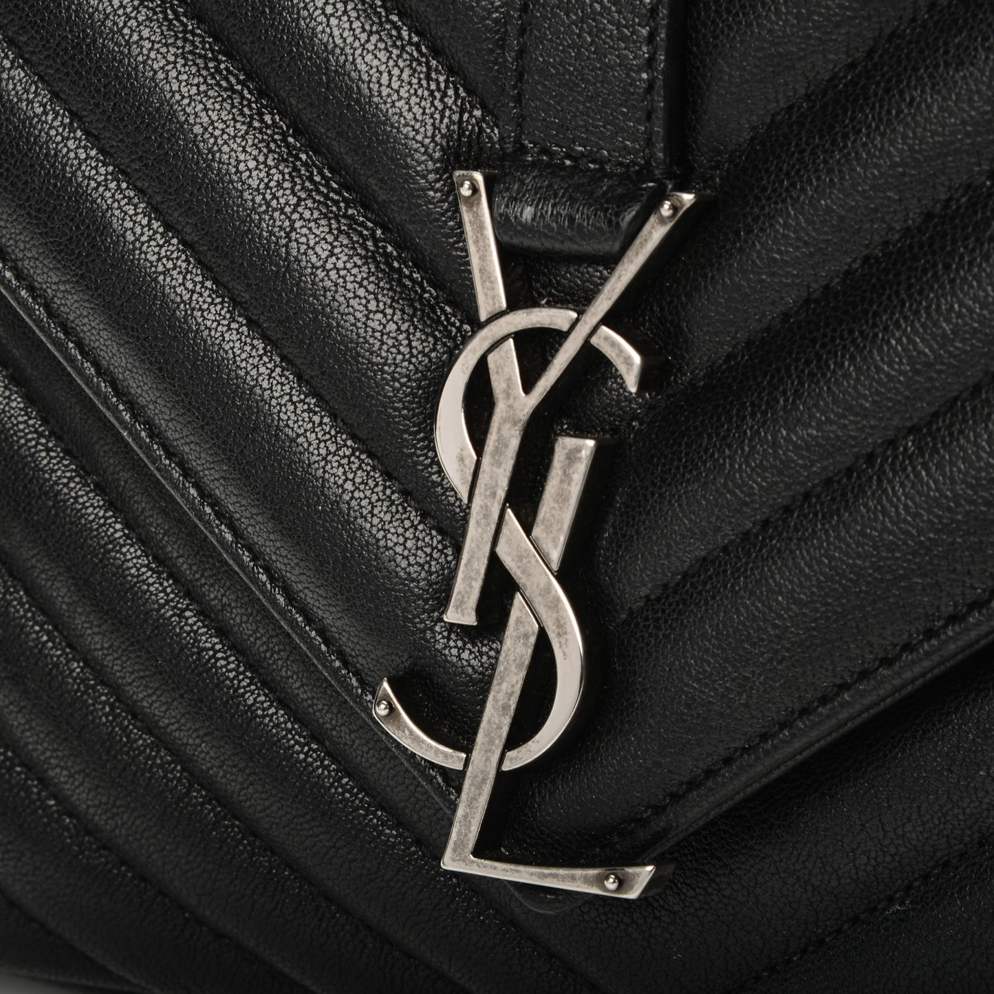 Sheepskin Matelasse Chevron Monogram Medium College Bag Black
