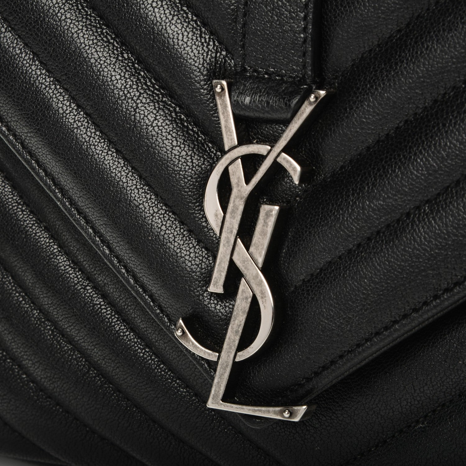 Saint Laurent Sheepskin Matelasse Chevron Monogram Medium College Bag Black 5 of 7