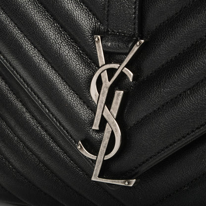 Saint Laurent Sheepskin Matelasse Chevron Monogram Medium College Bag Black 5 of 7