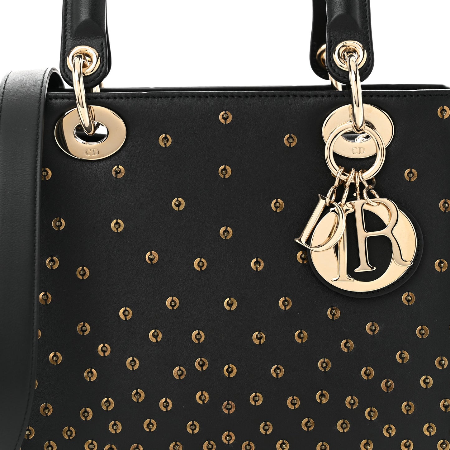 Calfskin Studded Sequin Medium Lady Dior Black