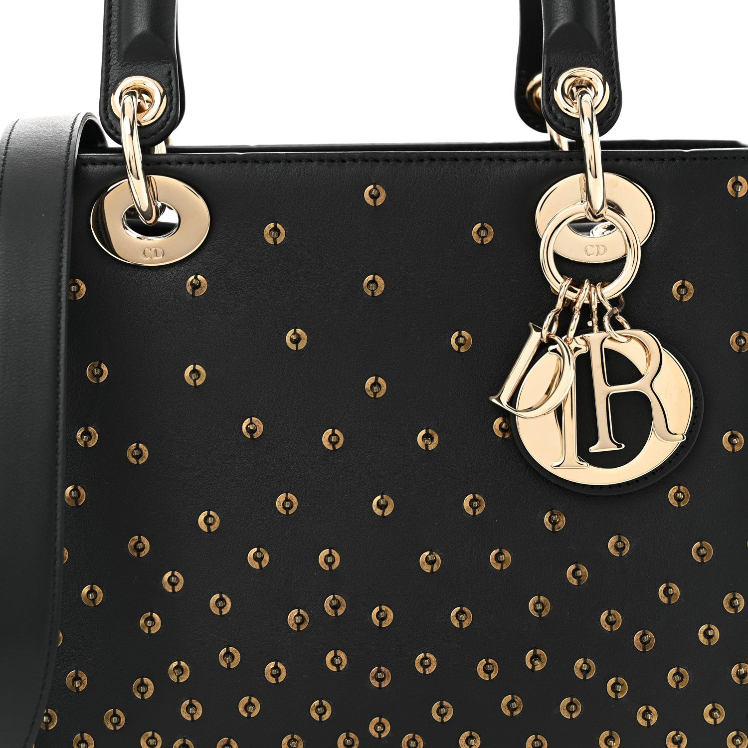 Christian Dior Calfskin Studded Sequin Medium Lady Dior Black 8 of 10