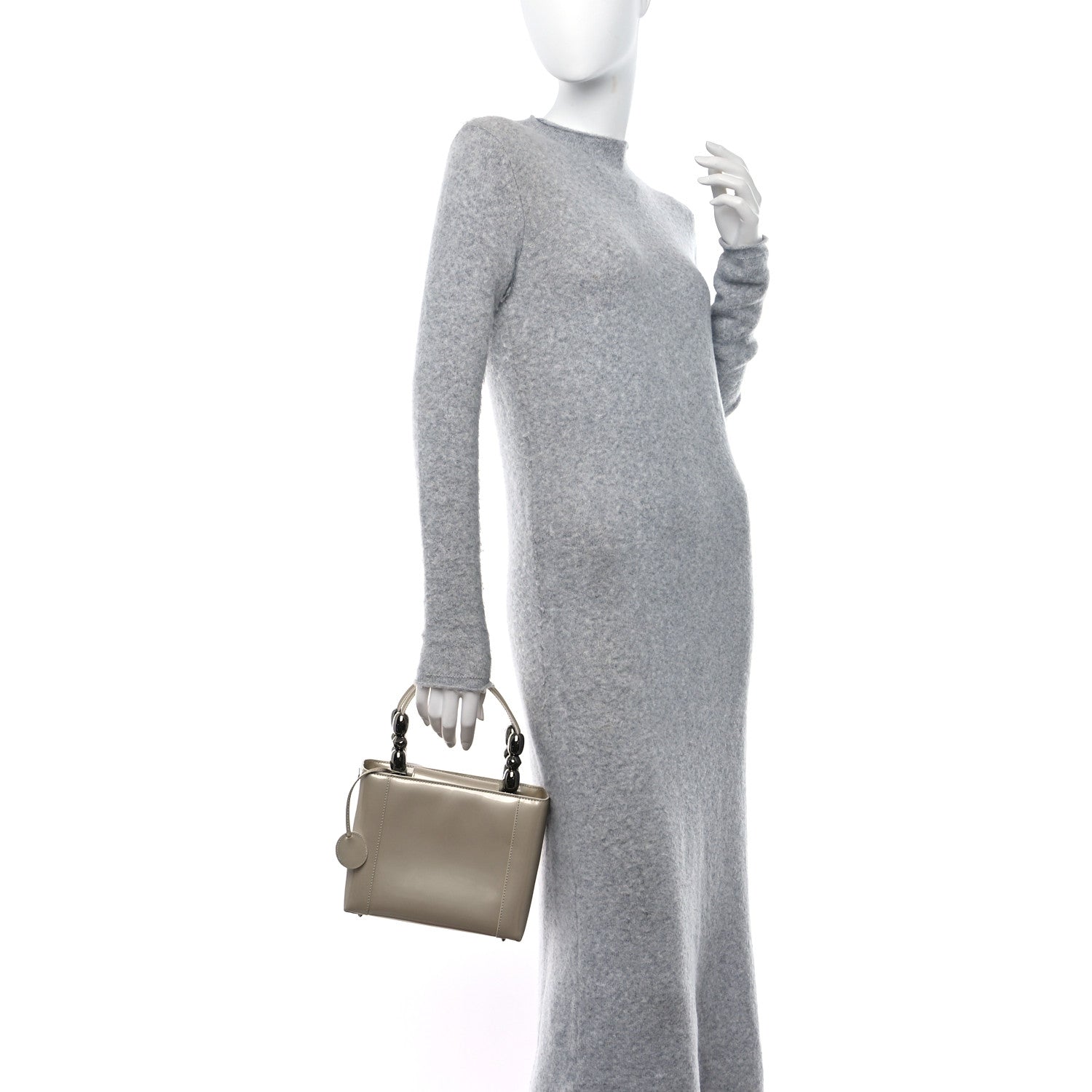 Christian Dior Patent Chrome Beaded Small Malice Tote Beige 2 of 11