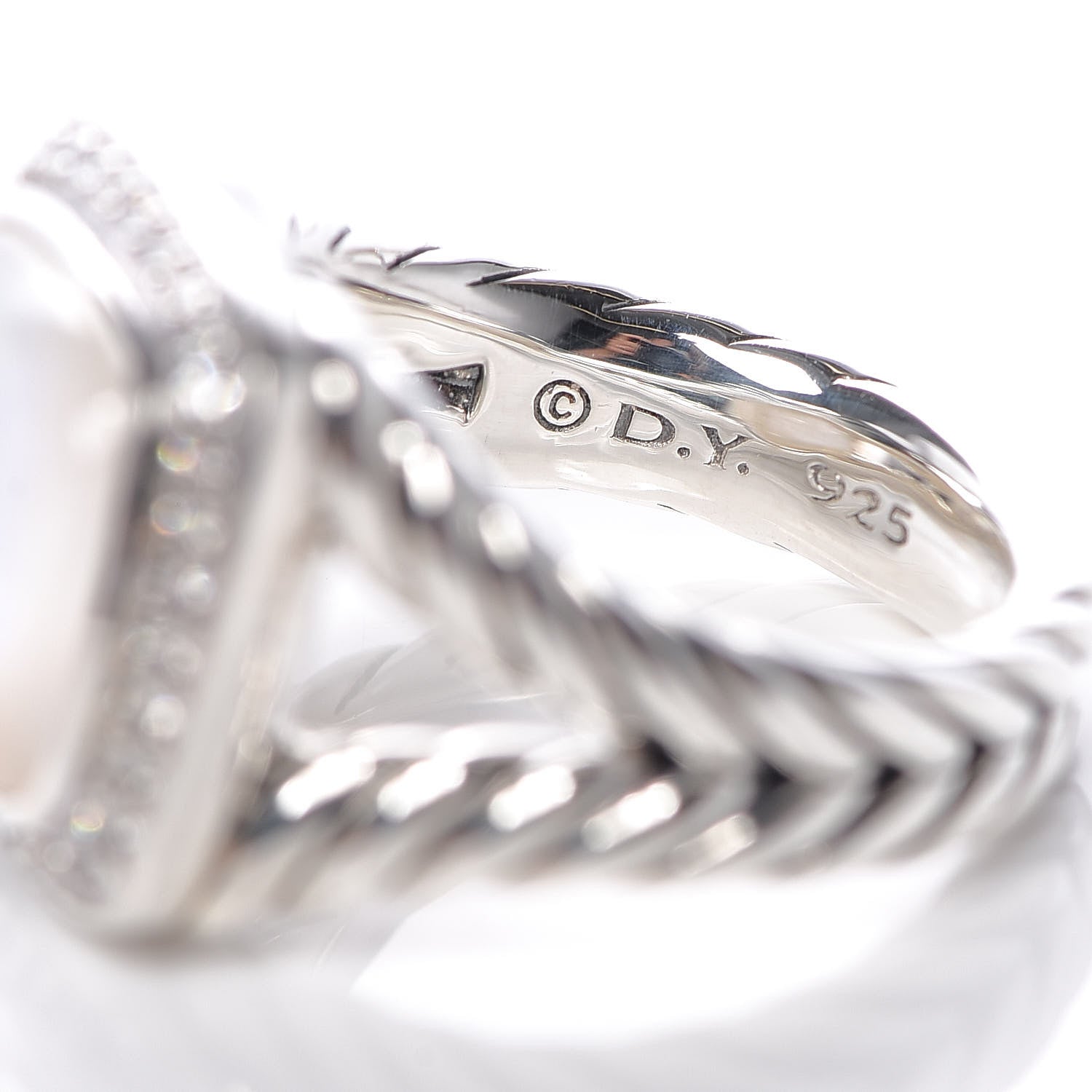 David Yurman Sterling Silver Diamond Mother of Pearl 11mm Albion Ring 52 6 4 of 6