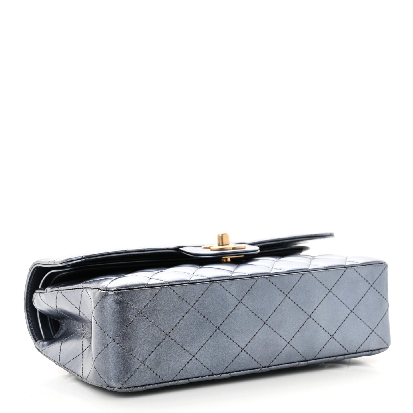 Metallic Lambskin Quilted Small Double Flap Blue