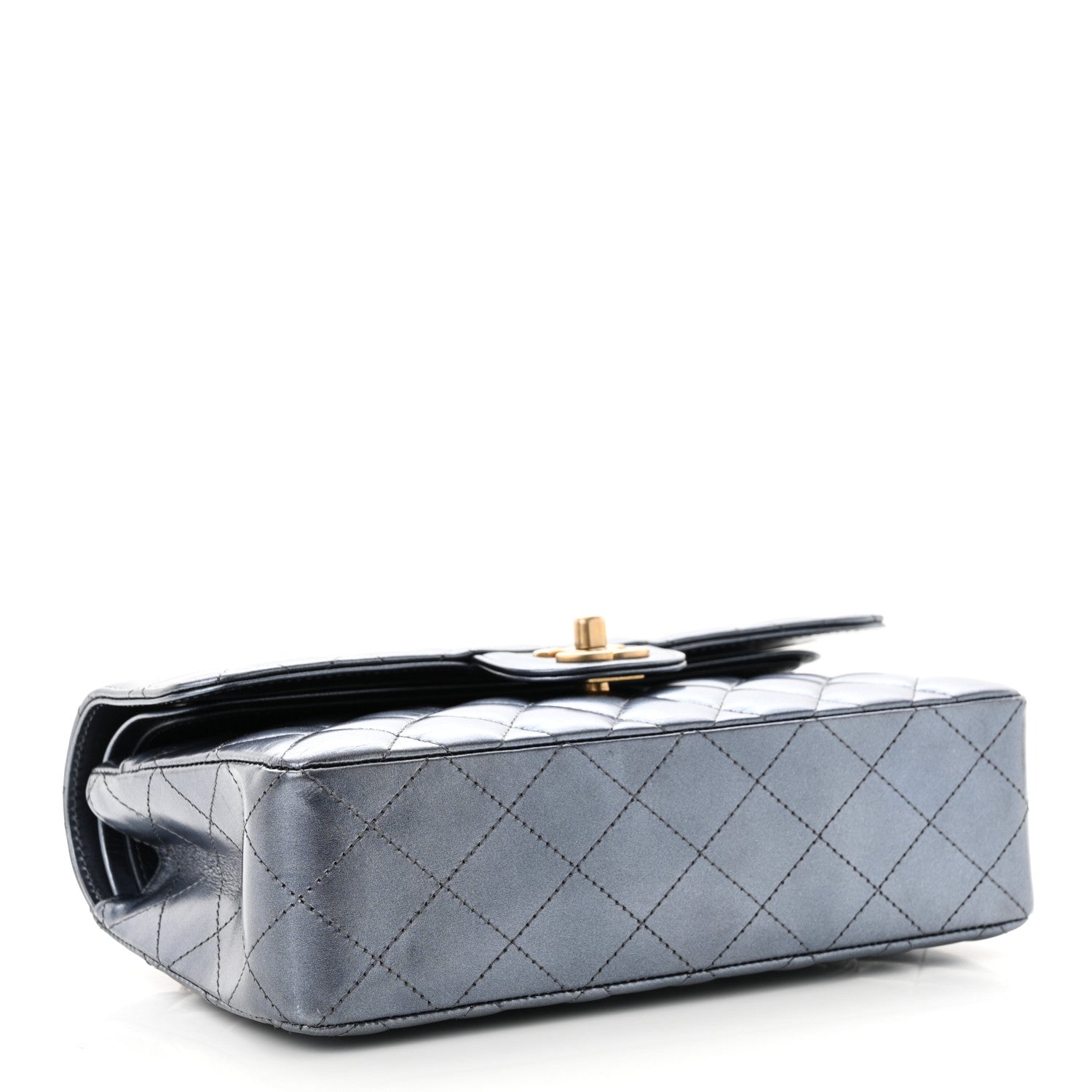 Chanel Metallic Lambskin Quilted Small Double Flap Blue 4 of 13