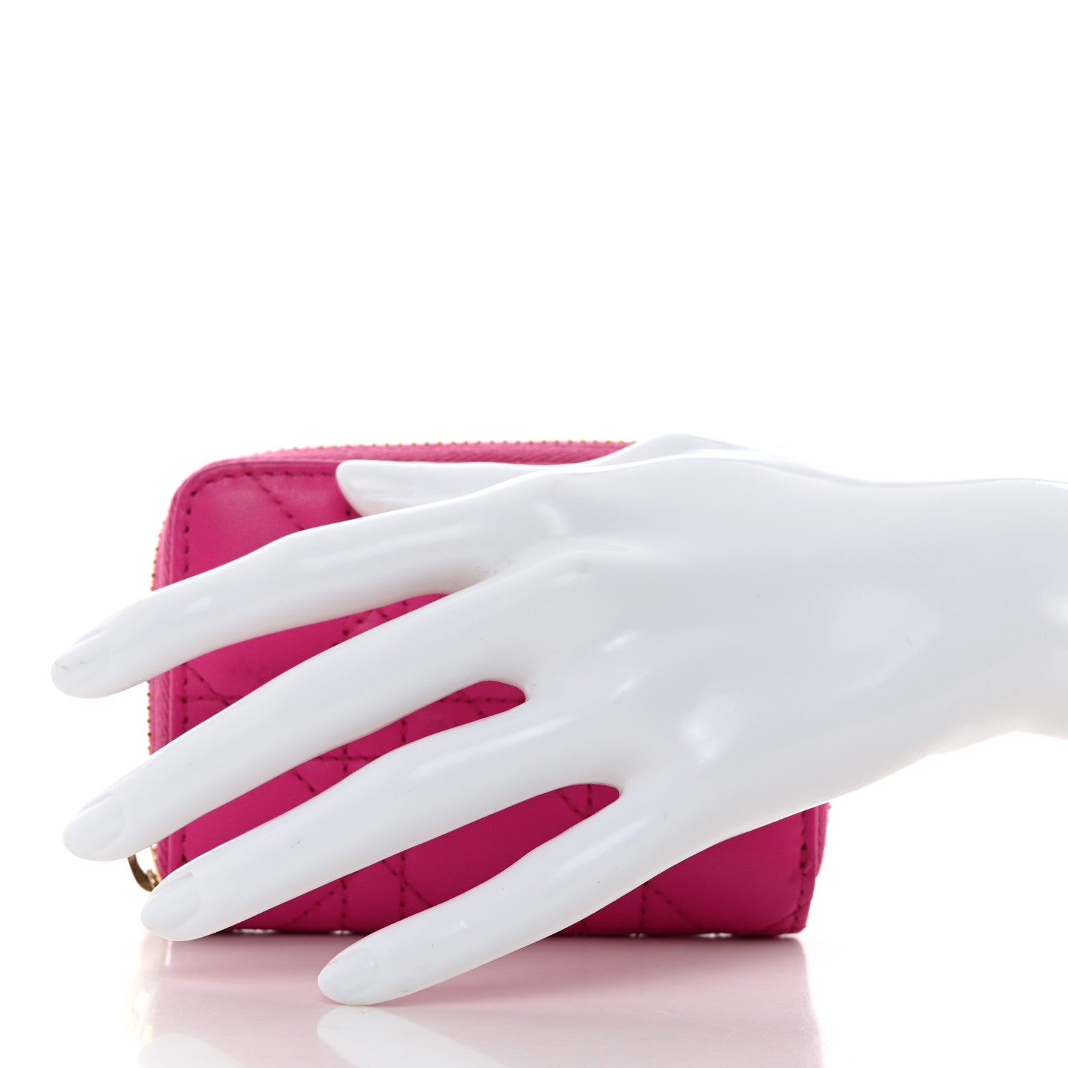 Christian Dior Lambskin Cannage Mini Lady Dior Zip Portemonnaie Rani Pink 2 of 9