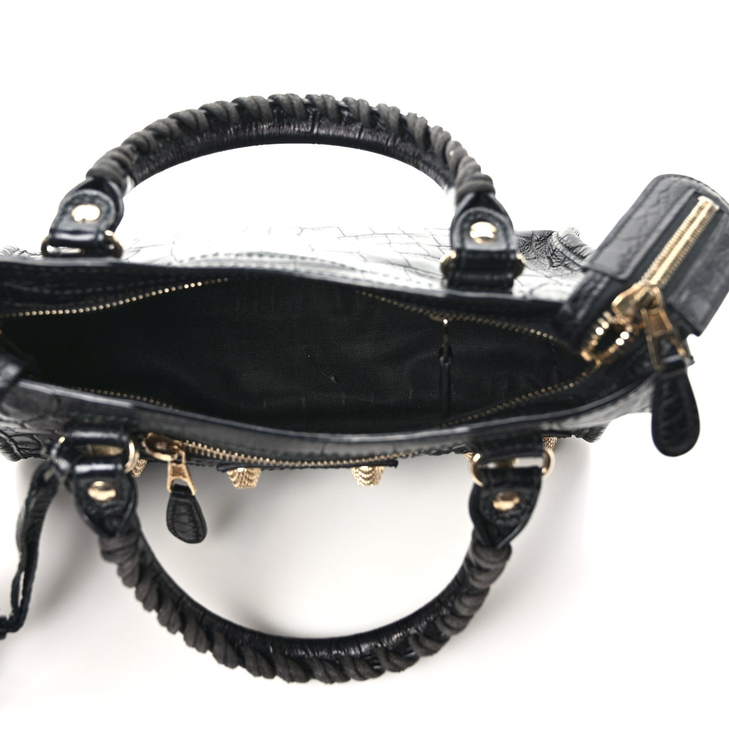 Calfskin Giant 12 Gold Hardware Crocodile Embossed Mini City Black