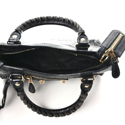 Balenciaga Calfskin Giant 12 Gold Hardware Crocodile Embossed Mini City Black 5 of 9