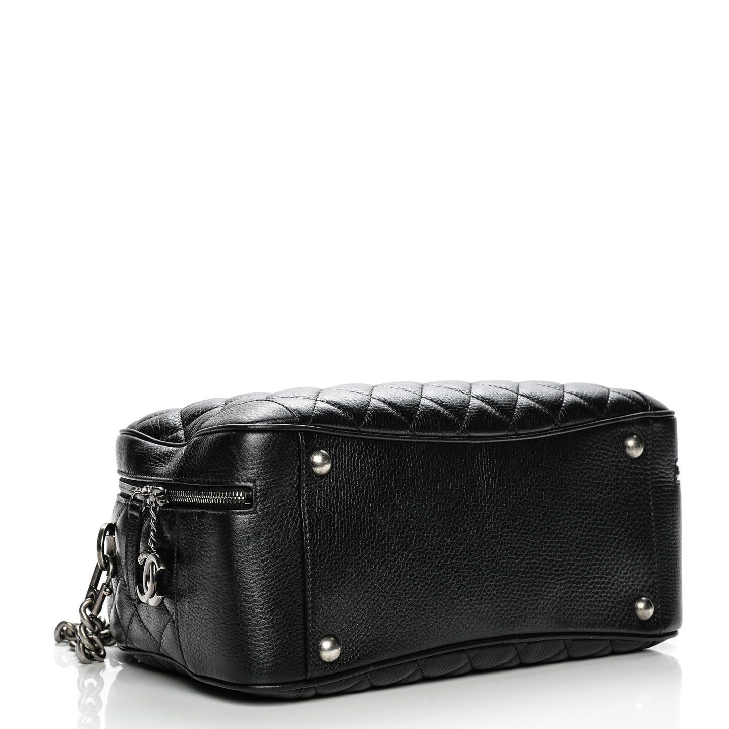 Calfskin Quilted Medium Airlines Round Trip Bowling Bag Black