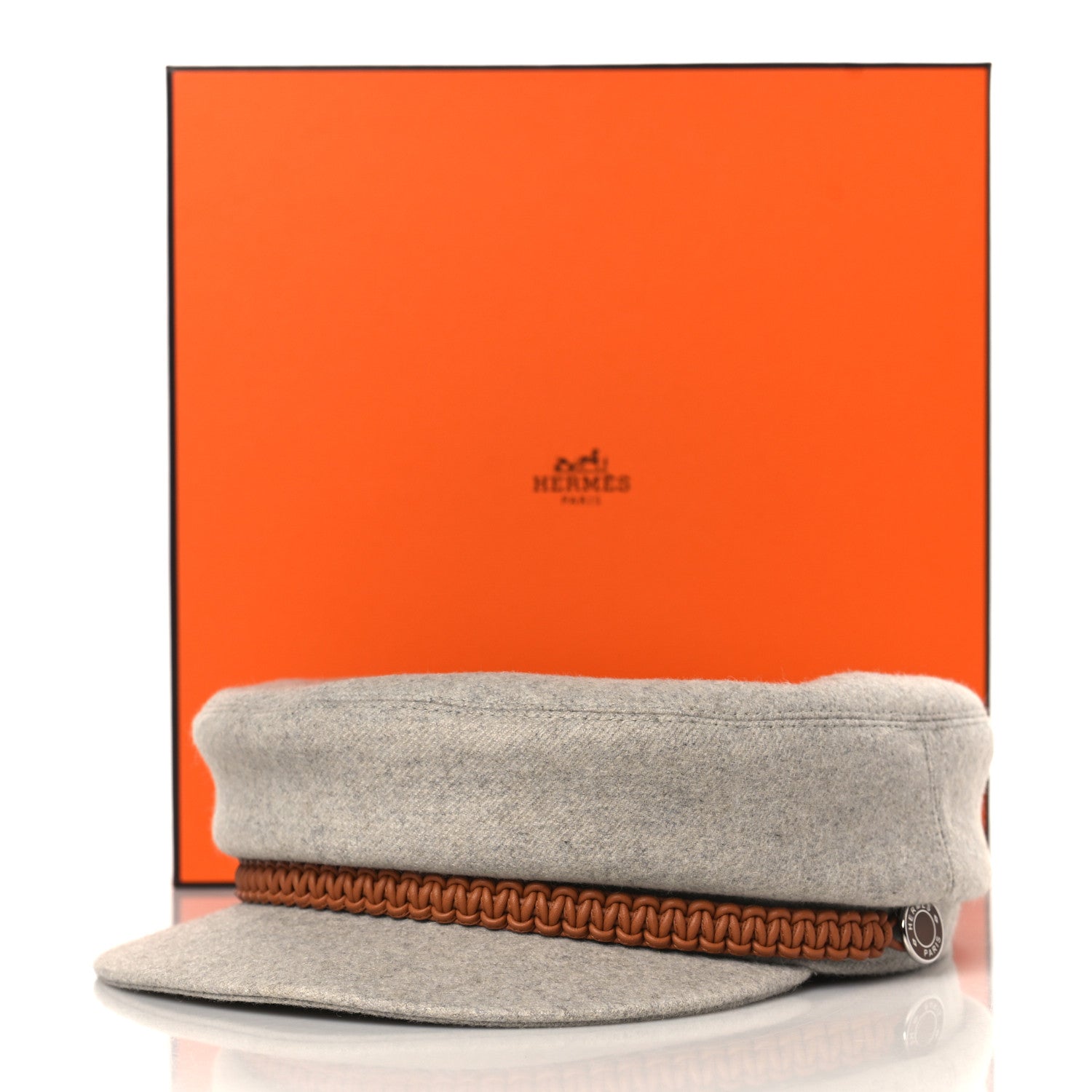 Hermes Cashmere Swift Womens Deauville Cap 56 Gris Flanelle Gold