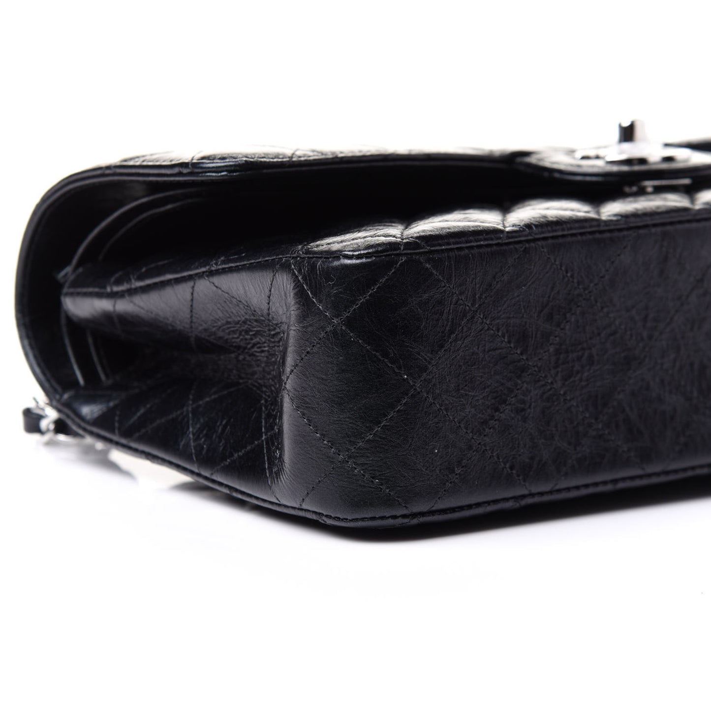 Iridescent Crumpled Calfskin Quilted Medium Double Flap Black