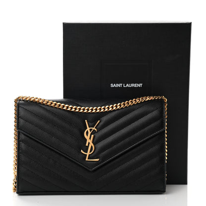 Saint Laurent Grain De Poudre Matelasse Chevron Monogram Chain Wallet Black 13 of 13