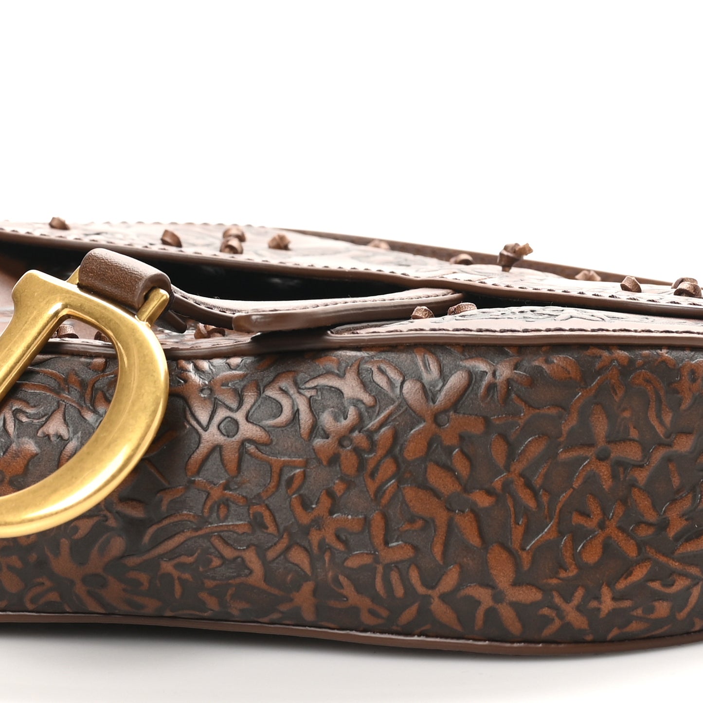 Calfskin Painted Laser Cut Saddle Bag With Strap Brown Multicolor