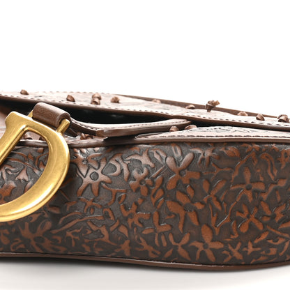 Christian Dior Calfskin Painted Laser Cut Saddle Bag With Strap Brown Multicolor 10 of 10
