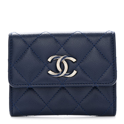 Chanel Caviar Quilted Crystal Enamel Flap Card Holder Navy Blue 1 of 9