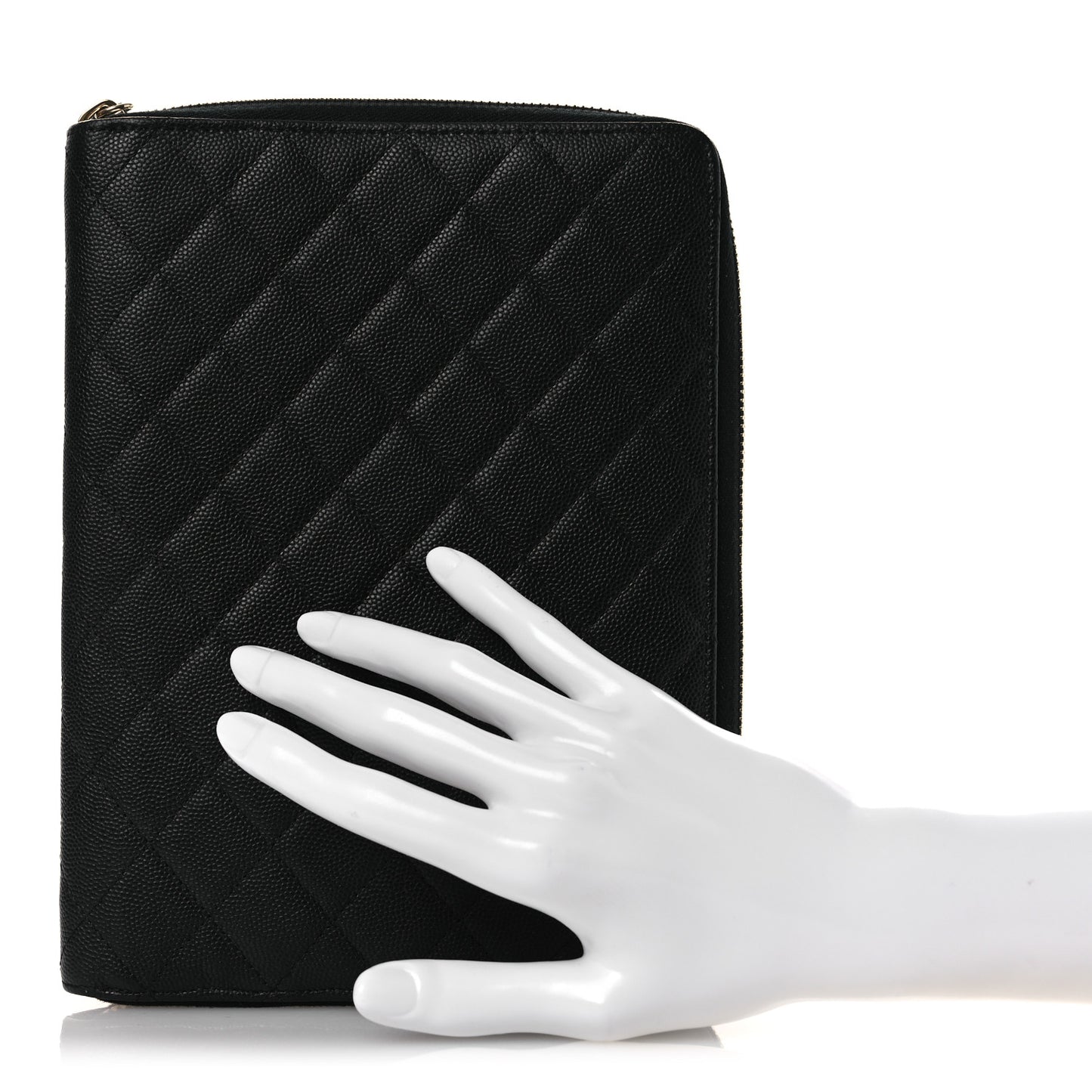 Caviar Quilted Zip Around Notebook Agenda Cover Black