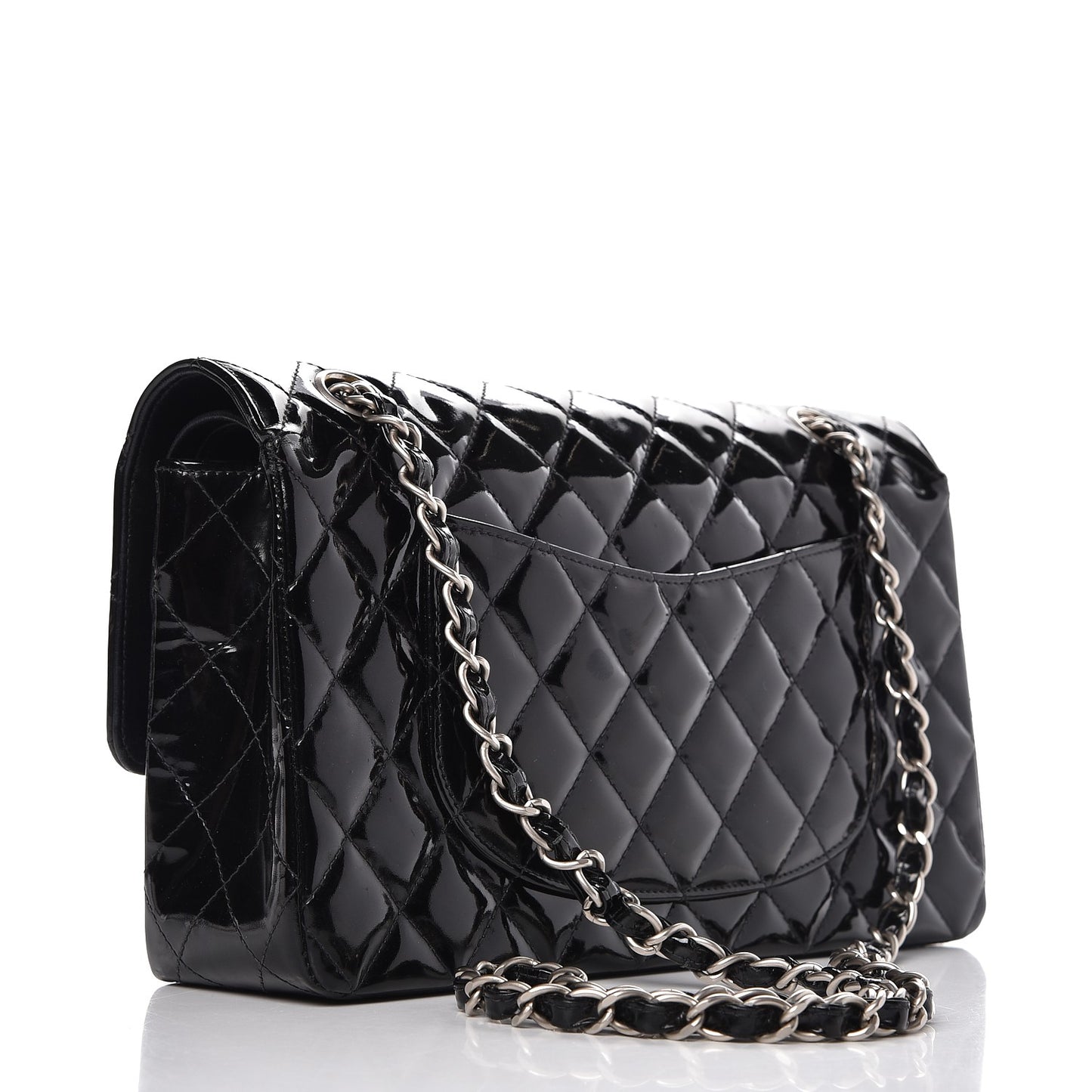Patent Quilted Medium Double Flap Black