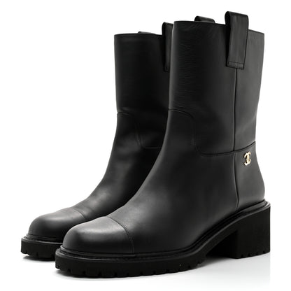 Chanel Calfskin CC Ankle Boots 40 Black 3 of 12