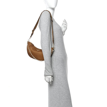 Prada Re-Nylon Saffiano Demi-lune Shoulder Bag Brown 2 of 9