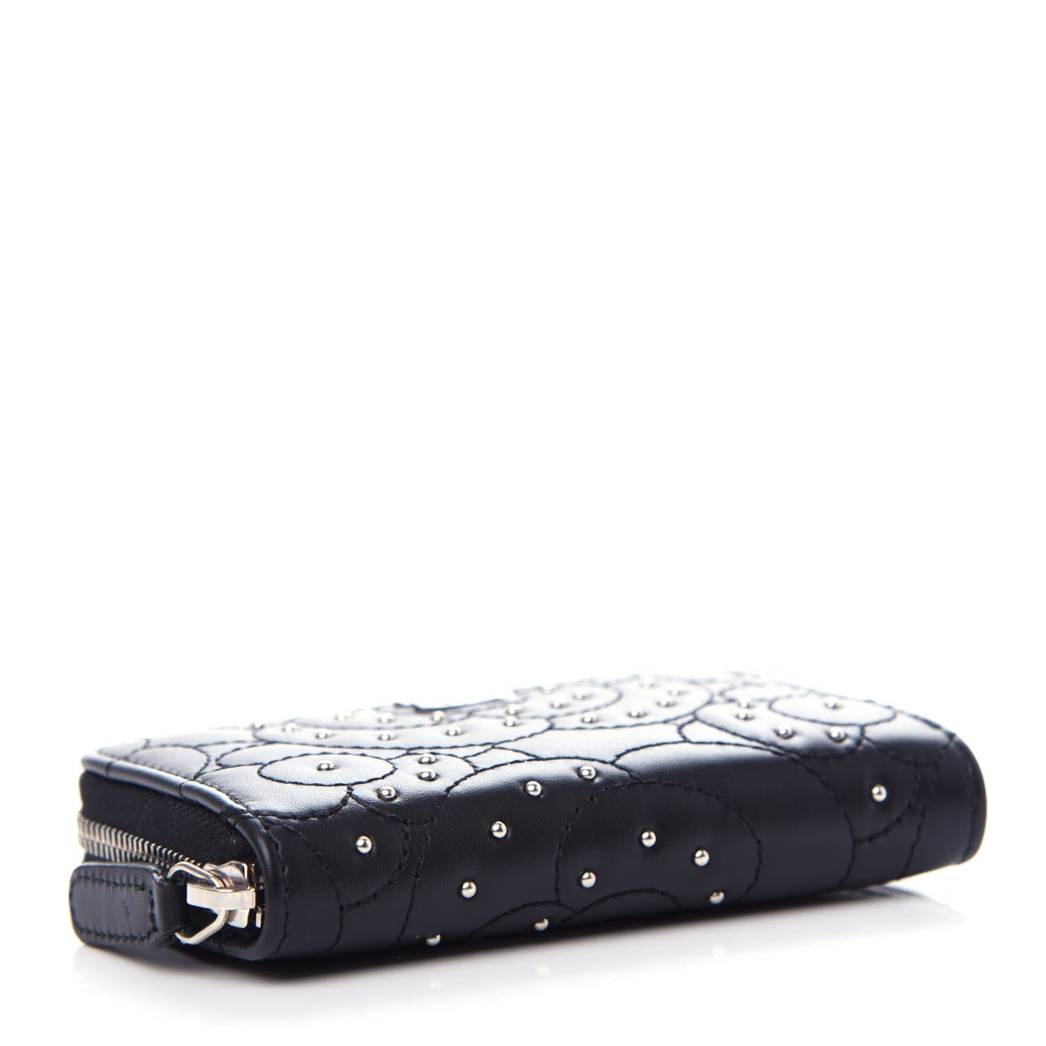 Chanel Lambskin Camellia Embossed Studded Zip Coin Purse Black 4 of 8